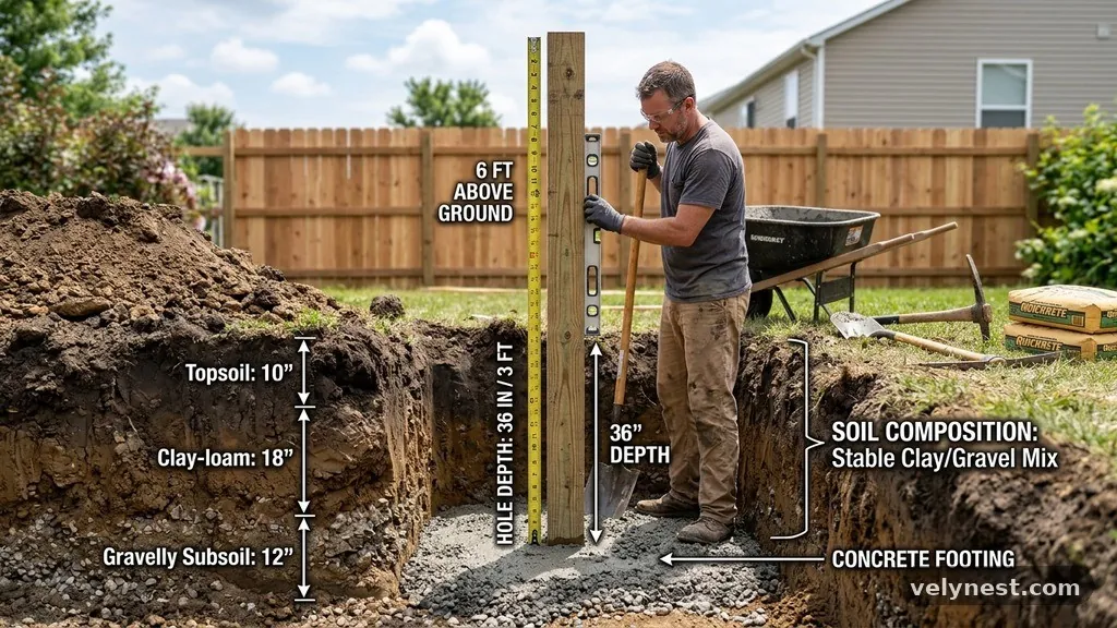 Soil Composition and Stability - How Deep Should a 6-Foot Privacy Fence Post Be Dug into the Ground?